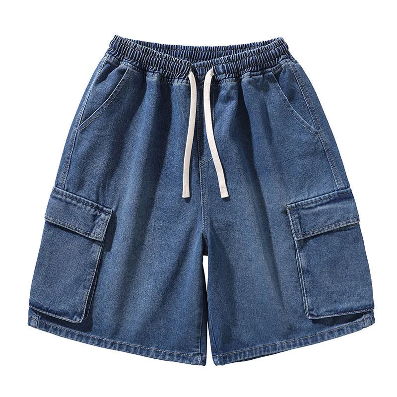 Summer new men's denim shorts street wear retro Korean Harajuku pocket jeans shorts hip-hop denim work pants men's style